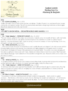 Gustave Lorentz Riesling Grand Cru Altenberg de Bergheim – Press Highlights