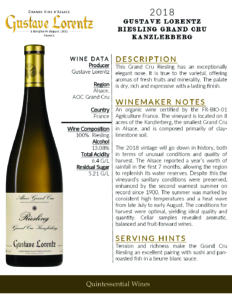 2018 Gustave Lorentz Riesling Grand Cru Kanzlerberg – Fact Sheet