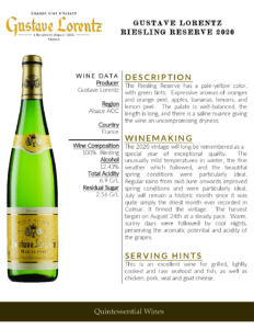2020 Gustave Lorentz Riesling Reserve – Fact Sheet