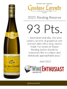 2021 Gustave Lorentz Riesling Reserve – 93 points, Wine Enthusiast – Accolade Sell Sheet