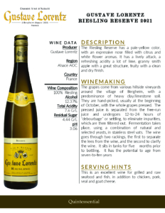 2021 Gustave Lorentz Riesling Reserve – Fact Sheet