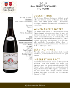 2019 Georges Duboeuf Jean Ernest Descombes Morgon – Fact Sheet
