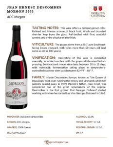 2022 Georges Duboeuf Jean Ernest Descombes Morgon – Fact Sheet