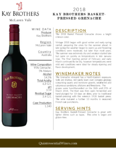 2018 Kay Brothers Basket Pressed Grenache – Fact Sheet