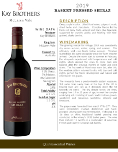 2019 Kay Brothers Basket Pressed Shiraz – Fact Sheet