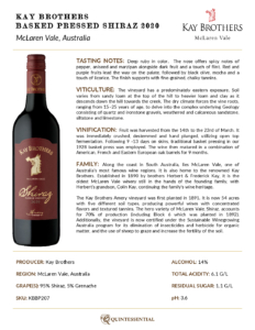 2020 Kay Brothers Basket Pressed Shiraz – Fact Sheet
