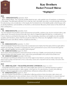 Kay Brothers Basket Pressed Shiraz – Press Highlights