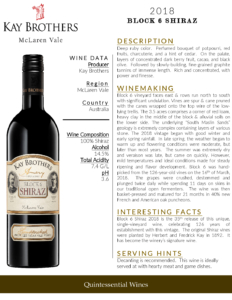2018 Kay Brothers Block 6 Shiraz – Fact Sheet