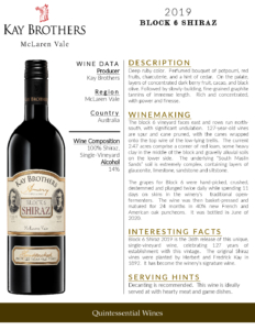 2019 Kay Brothers Block 6 Shiraz – Fact Sheet