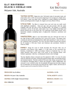 2020 Kay Brothers Block 6 Shiraz – Fact Sheet