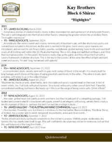 Kay Brothers Block 6 Shiraz – Press Highlights