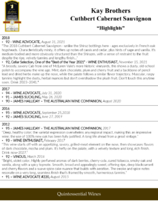 Kay Brothers Cuthbert Cabernet Sauvignon – Press Highlights