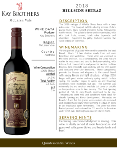 2018 Kay Brothers Hillside Shiraz – Fact Sheet