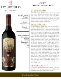 2019 Kay Brothers Hillside Shiraz – Fact Sheet