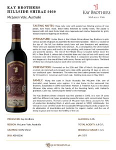2020 Kay Brothers Hillside Shiraz – Fact Sheet