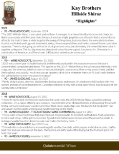 Kay Brothers Hillside Shiraz – Press Highlights