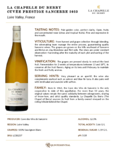 2023 La Chapelle Du Berry Cuvée Prestige Sancerre – Fact Sheet