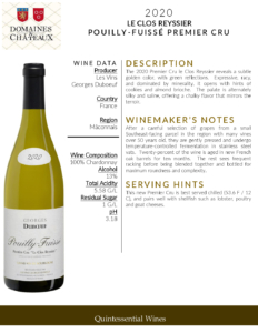 2020 Georges Duboeuf Le Clos Reyssier Pouilly-Fuissé Premier Cru – Fact Sheet