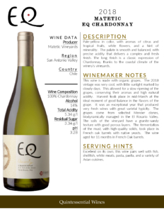 2018 Matetic Vineyards EQ ‘Quartz’ Chardonnay – Fact Sheet