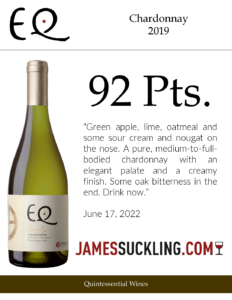 2019 Matetic Vineyards EQ ‘Quartz’ Chardonnay – 92 points, James Suckling – Accolade Sell Sheet