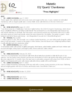 Matetic Vineyards EQ ‘Quartz’ Chardonnay – Press Highlights