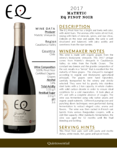 2017 Matetic Vineyards EQ ‘Granite’ Pinot Noir – Fact Sheet