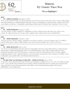 Matetic Vineyards EQ ‘Granite’ Pinot Noir – Press Highlights