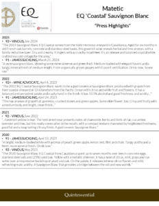 Matetic Vineyards EQ ‘Coastal’ Sauvignon Blanc – Press Highlights