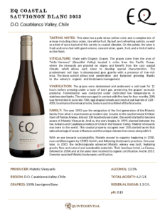2023 Matetic Vineyards EQ ‘Coastal’ Sauvignon Blanc – Fact Sheet