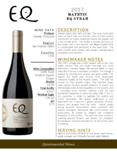 2017 Matetic Vineyards EQ ‘Cool Climate’ Syrah – Fact Sheet