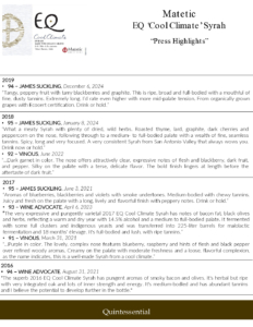 Matetic Vineyards EQ ‘Cool Climate’ Syrah – Press Highlights