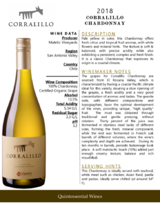 2018 Matetic Vineyards Corralillo Chardonnay – Fact Sheet