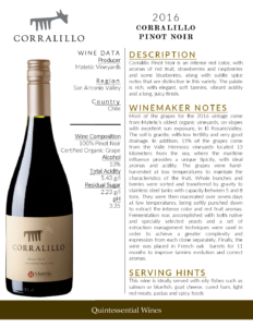 2016 Matetic Vineyards Corralillo Pinot Noir – Fact Sheet