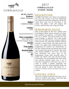 2017 Matetic Vineyards Corralillo Pinot Noir – Fact Sheet