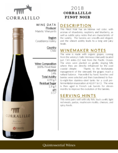 2018 Matetic Vineyards Corralillo Pinot Noir – Fact Sheet