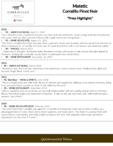 Matetic Vineyards Corralillo Pinot Noir – Press Highlights