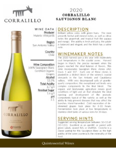 2020 Matetic Vineyards Corralillo Sauvignon Blanc – Fact Sheet