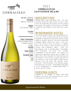 2021 Matetic Vineyards Corralillo Sauvignon Blanc – Fact Sheet