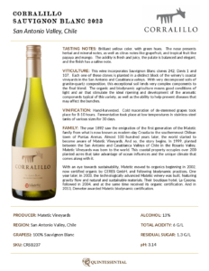 2023 Matetic Vineyards Corralillo Sauvignon Blanc – Fact Sheet