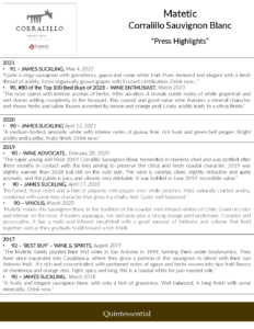Matetic Vineyards Corralillo Sauvignon Blanc – Press Highlights