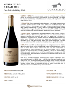2021 Matetic Vineyards Corralillo Syrah – Fact Sheet