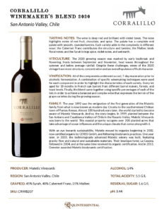 2020 Matetic Vineyards Corralillo Winemaker’s Blend – Fact Sheet
