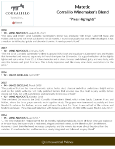 Matetic Vineyards Corralillo Winemaker’s Blend – Press Highlights