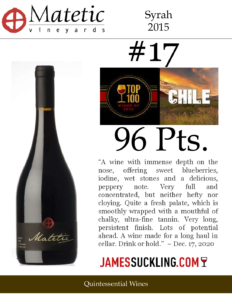 2015 Matetic Syrah – 96 points, James Suckling – Accolade Sell Sheet