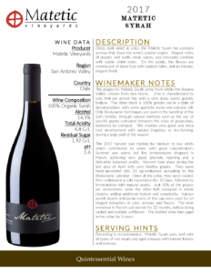 2017 Matetic Syrah – Fact Sheet