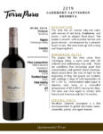 2019 TerraPura Reserva Cabernet Sauvignon – Fact Sheet