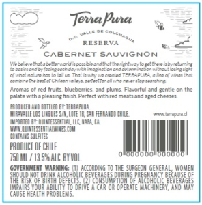 TerraPura Reserva Cabernet Sauvignon – Back Label – Non-Vintage