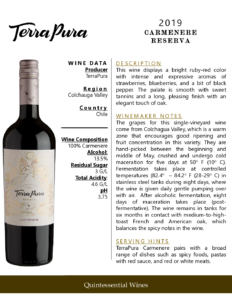 2019 TerraPura Reserva Carménère – Fact Sheet