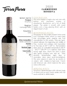 2020 TerraPura Reserva Carménère – Fact Sheet