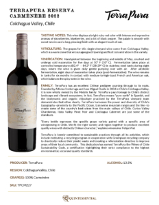 2022 TerraPura Reserva Carménère – Fact Sheet